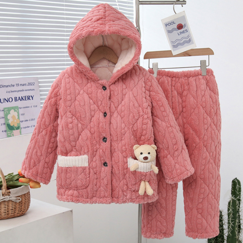 Pyjama chaud en molleton pour enfants filles et garçons_voghion.com