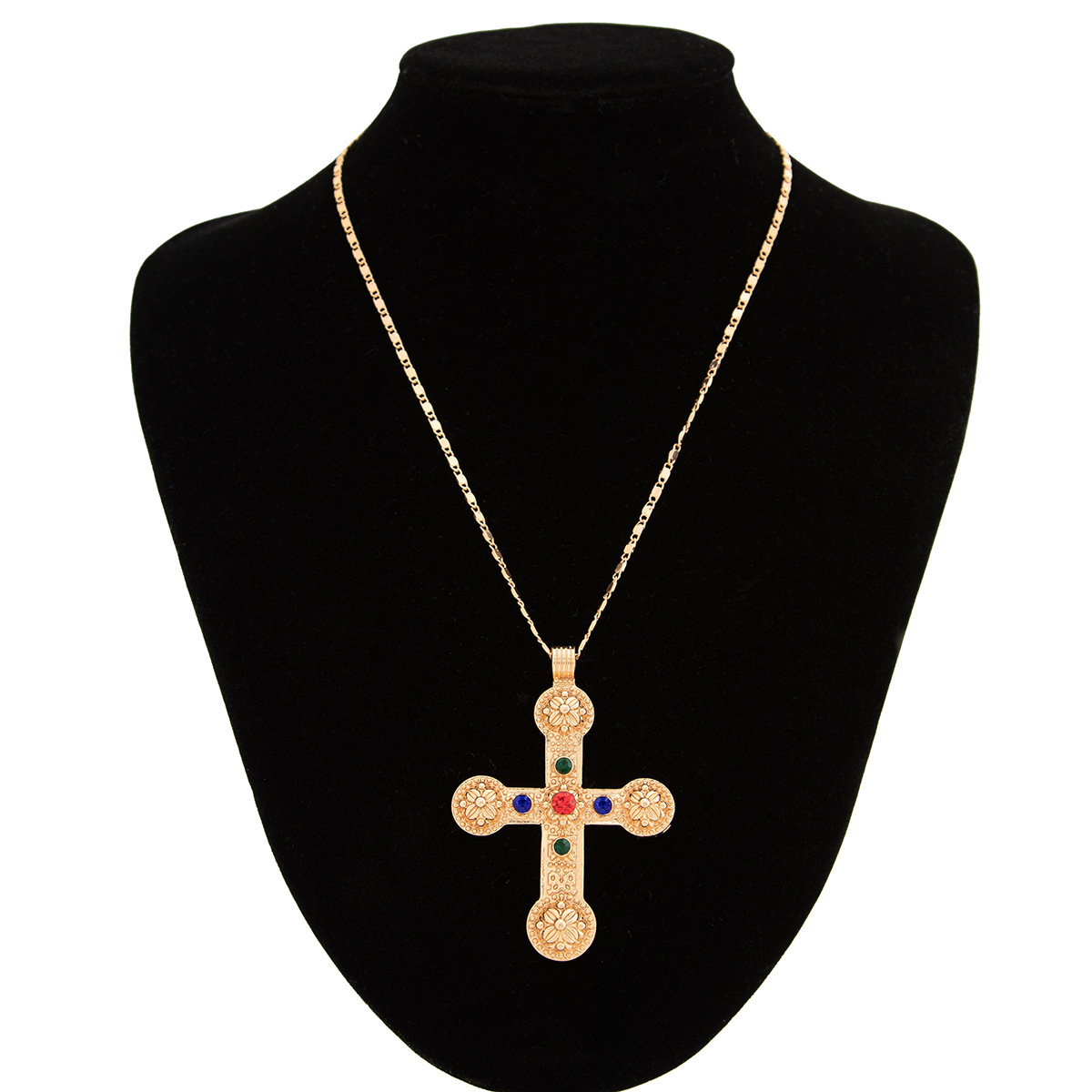 IG Style Cross Rhinestones Pearl Alloy Beaded Chain Cuban Link Chain Curb Chain Layered Necklaces Wholesale display picture 24