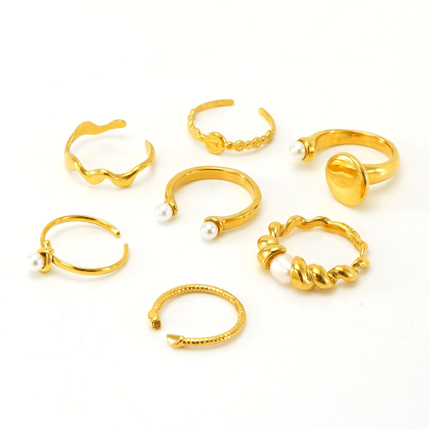 Inlay Design Wholesale Jewelry Simple Style Geometric 304 Stainless Steel Pearl 18K Gold Plated Inlay Open Rings