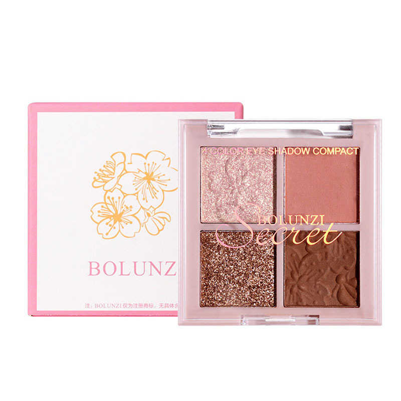 Sombra de ojos transparente de cuatro colores de celebridades de Internet, mate nacarado, fino destello de tierra, té de leche, impermeable, paleta de sombras de ojos con lentejuelas de 4 colores al por mayor