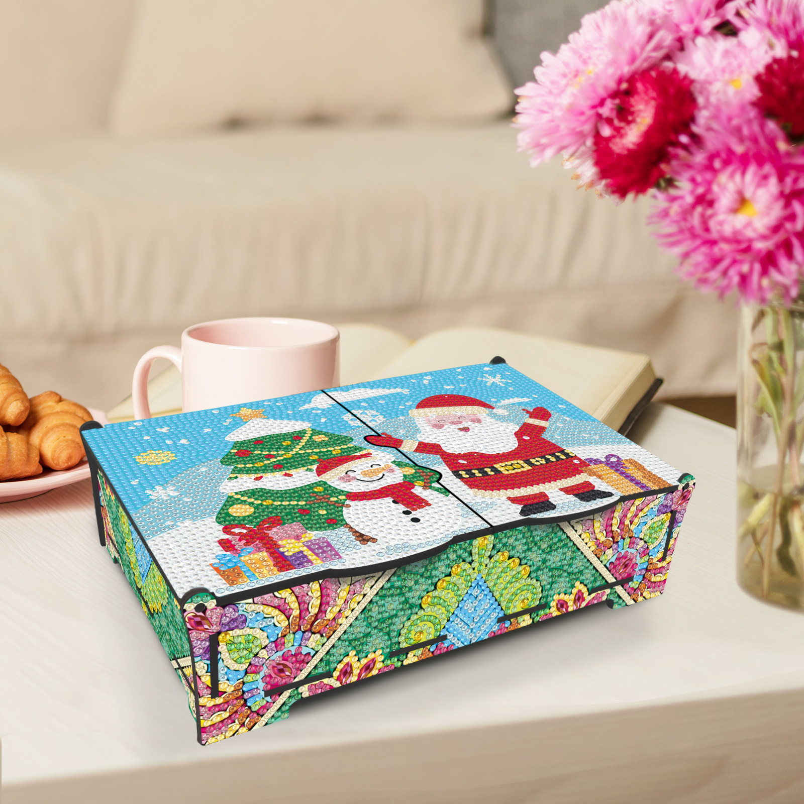 Pintura de diamantes hecha a mano DIY punto perforación de madera mandala caja de maquillaje de almacenamiento abierta al por mayor