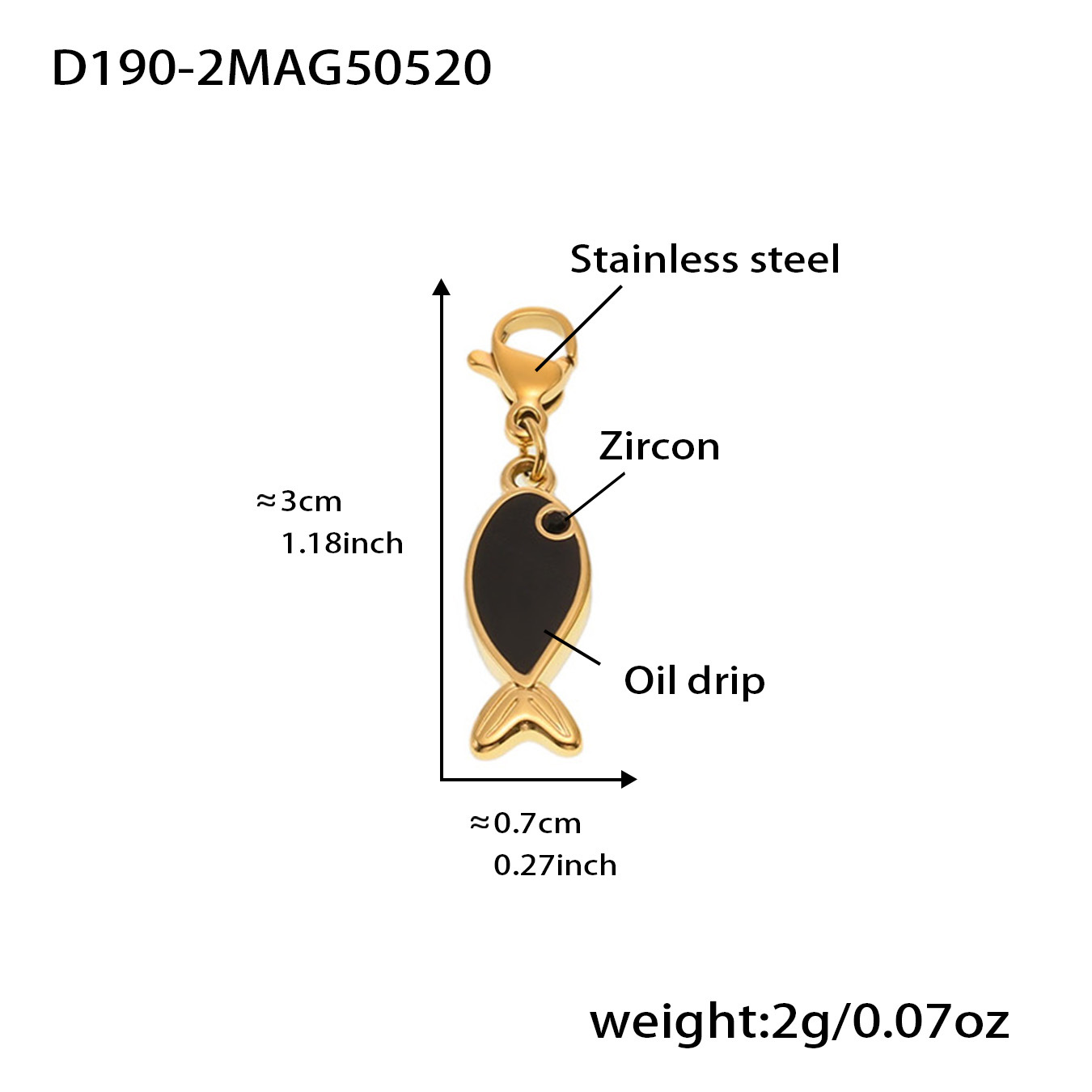 D190-2 황금 물고기 에나멜 펜던트 1개