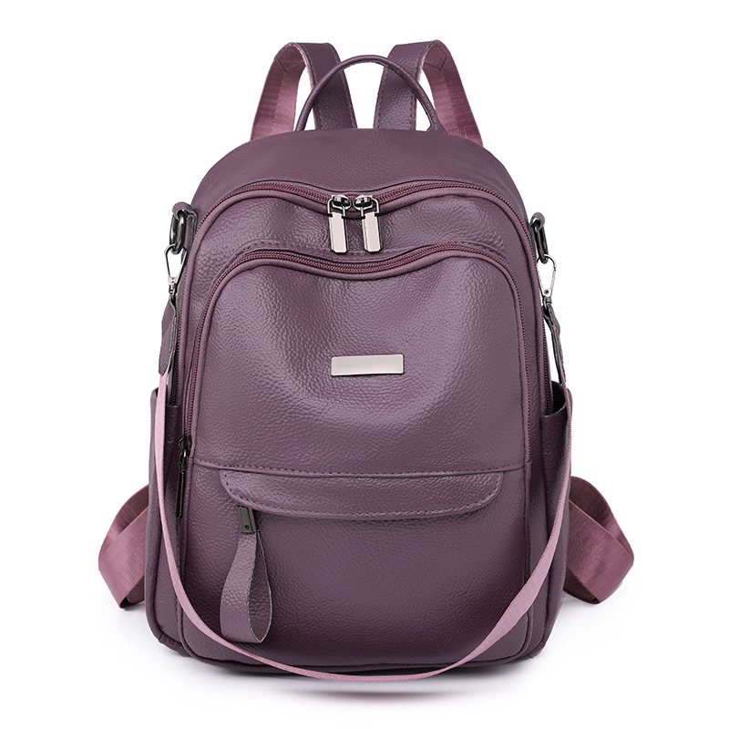Comercio exterior al por mayor 2023 nueva mochila impermeable de cuero suave para mujer casual mochila multifuncional simple y versátil de doble uso