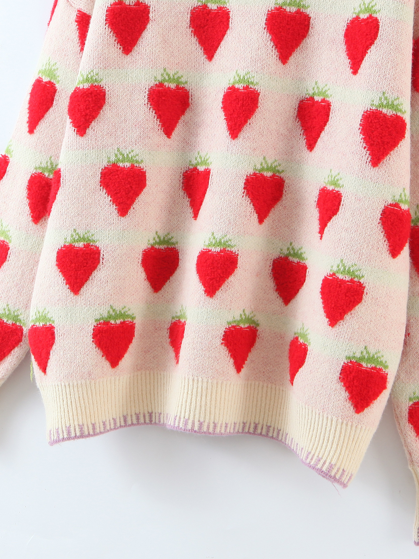 Strawberry Embroidery Round Neck Long-Sleeved Pullover Sweater NSSX73216