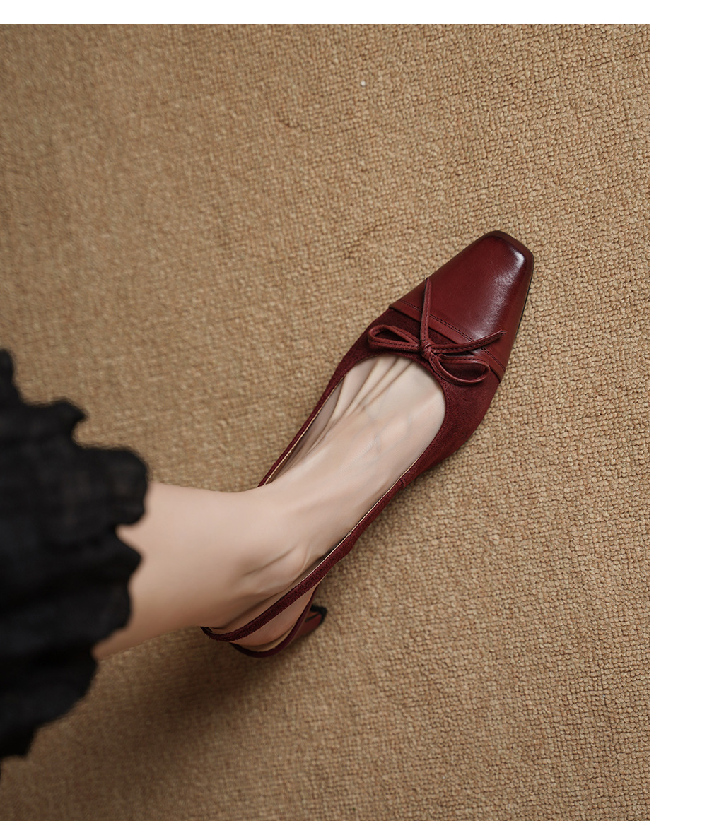 Sandal nữ da bò dệt gót 4.5 cm hở gót — màu nâu chi tiết 11