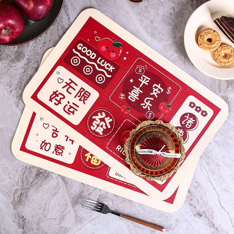 Rojo festivo impermeable placemat Año Nuevo banquete de boda desechable occidental placemat lindo aislado mesa de café escritorio anti-scald mat