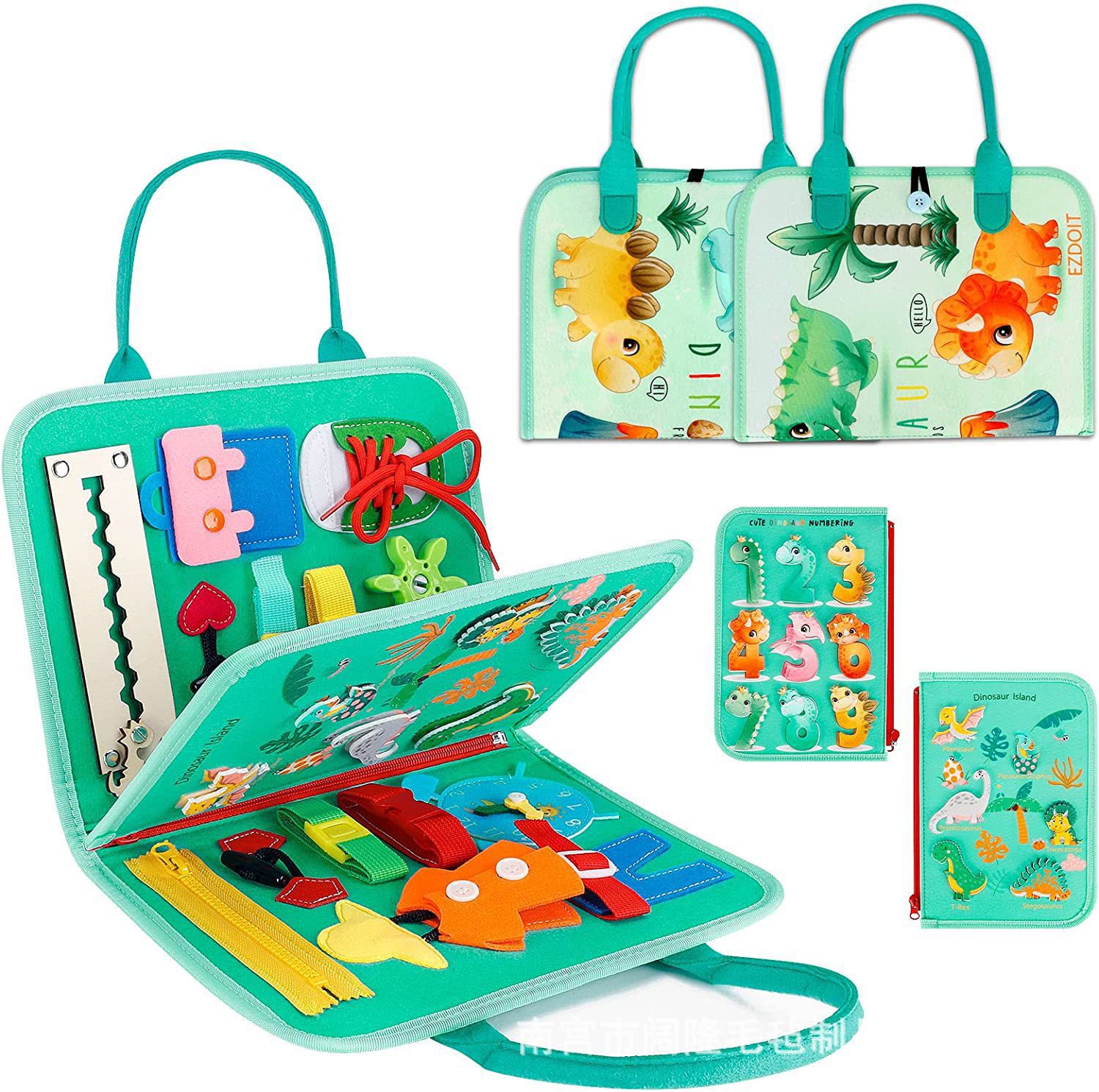 Tablero Montessori de fieltro con dinosaurios