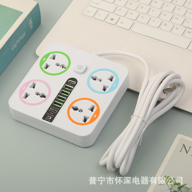 4USB + 1PD enchufe de comercio exterior de círculo de color estándar europeo estándar estadounidense estándar británico estándar saudí decoración de color de la decoración neutral