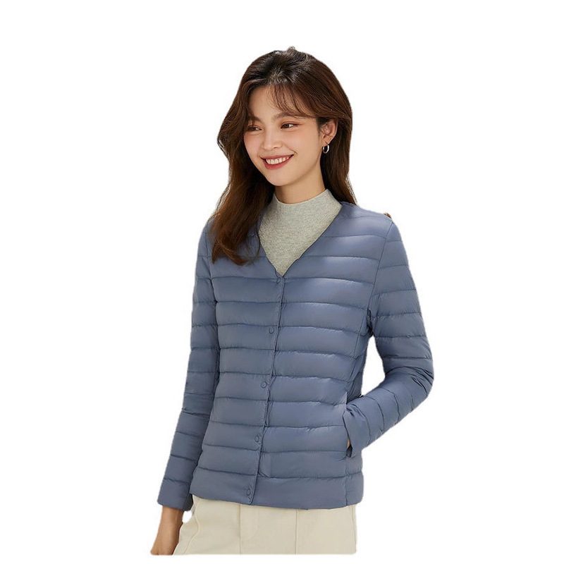 跨境羽绒服女轻薄短款便携式内胆新款秋冬外套女V领469874 478575|undefined