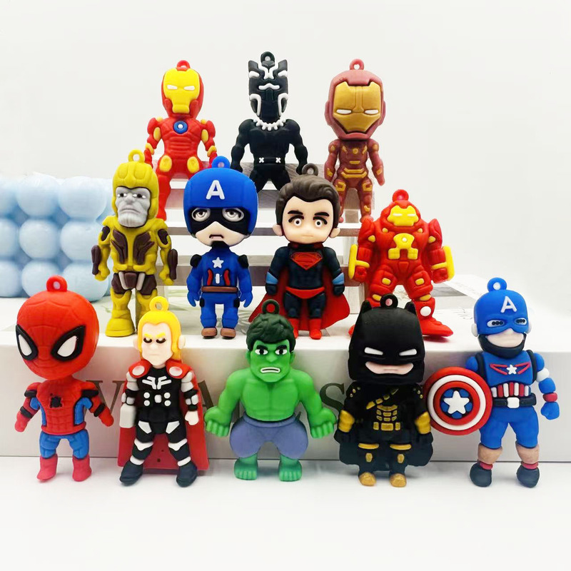 Factory Direct Sales of 12 Superhero Keychain Figurines, Captain America, Hulk, Iron Man, Promotional Gifts