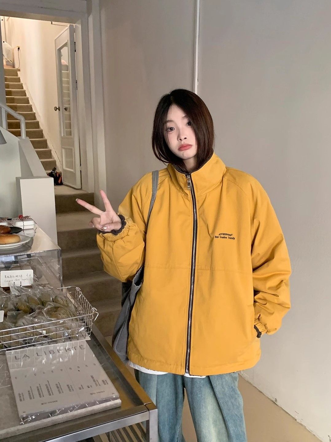 黄色羊羔毛绒外套女2024冬季新款美式复古双面穿加厚宽松保暖服