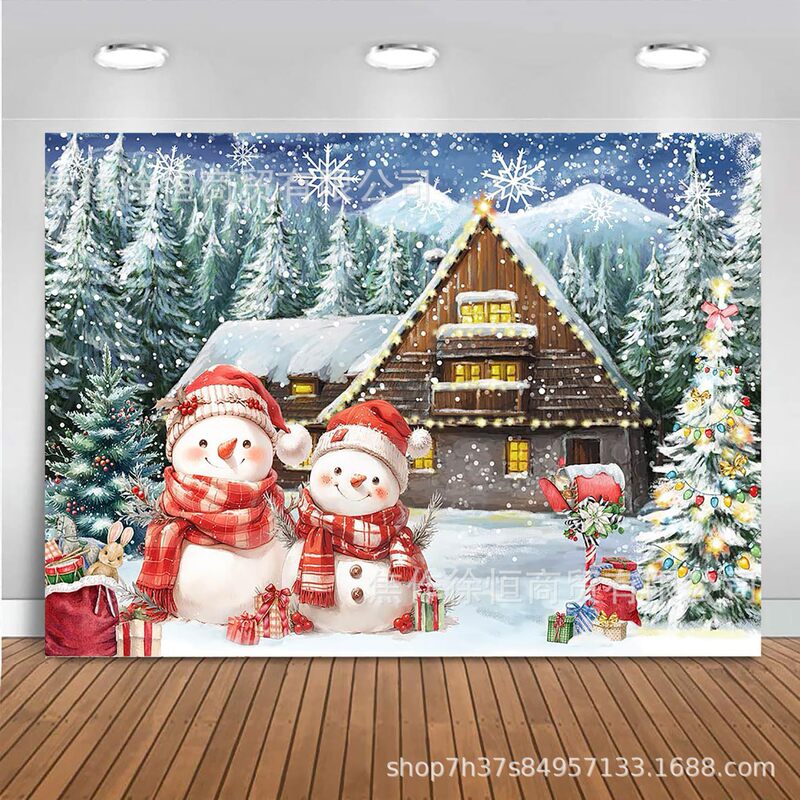 Amazon temu ホット販売雪だるま雪景色クリスマス背景布バナークリスマスパーティーの装飾小道具旗布|undefined