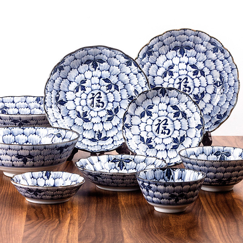 Japan Renfeng Meishang Underglaze Colorful Flower Wanye Blue and White Fuji Ceramic Plate Dish Soup Bowl Rice Bowl Tableware Japan Renfeng Meishang Underglaze Colorful Flower Wanye Blue and White Fuji Ceramic Plate Dish Soup Bowl Rice Bowl Tableware