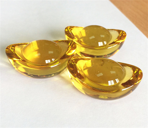 Glass Yuanbao Gold Yuanbao Yellow Artificial Glaze Crystal Decoration Living Room Desktop Ornaments Rice Vat Cornucopia Decoration