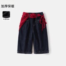 女童加绒直筒裤2025秋冬季新款儿童宝宝女孩洋气时髦休闲牛仔裤潮