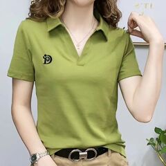 ネット赤起爆女装poloシャツvネック半袖tシャツ女性2025夏の新型洋気カジュアル上着