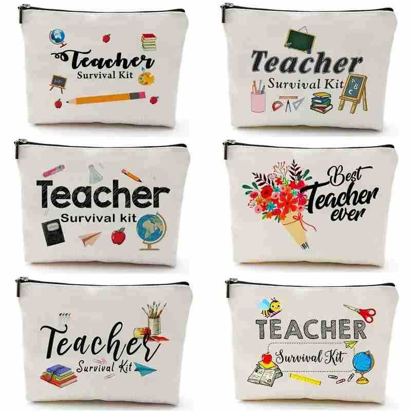 Bolsa de maquillaje transfronteriza para maestros regalo maestro cremallera bolsa impermeable bolsa de almacenamiento de lino regalo del Día del Maestro