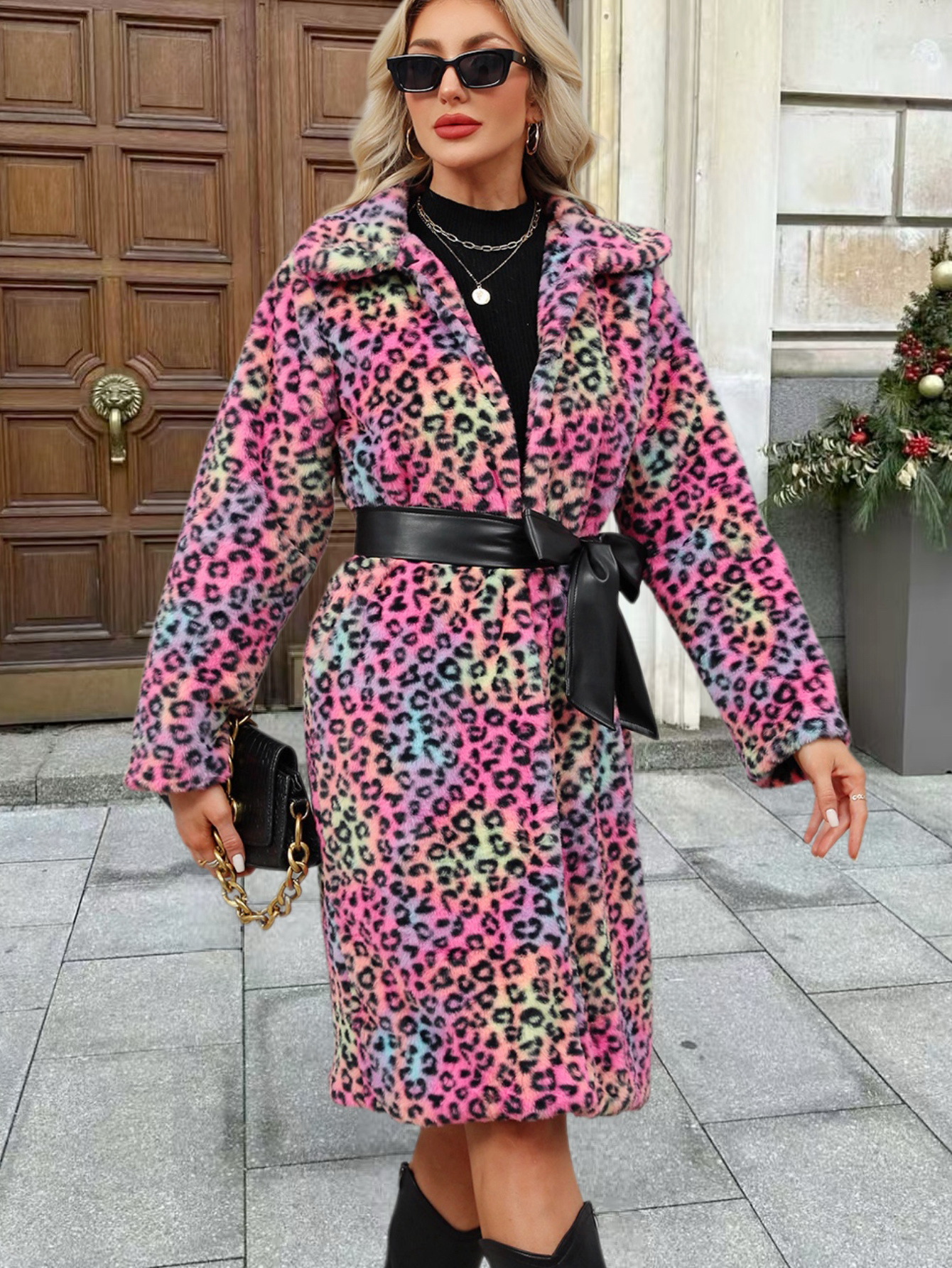 Women's Clothing Luxury Faux Fur Coat – Leopard Print Winter Coat With Notched Collar For Women​_voghion.com