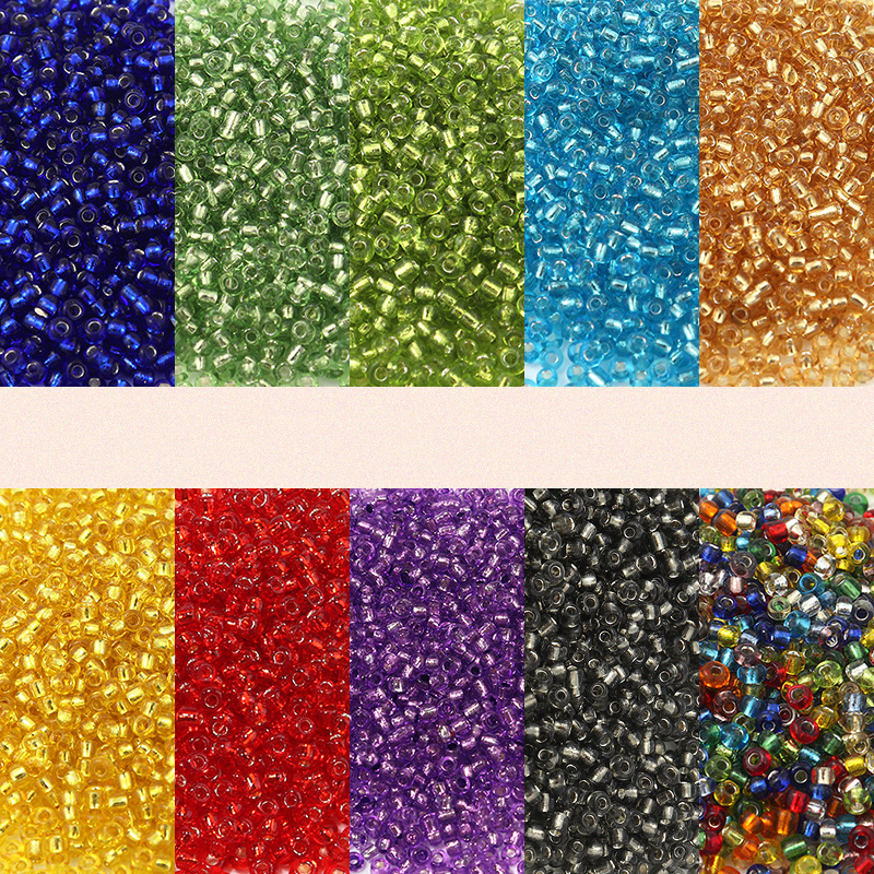 2mm透明彩色灌银玻璃小米珠15克小包装十字绣串珠diy散珠饰品