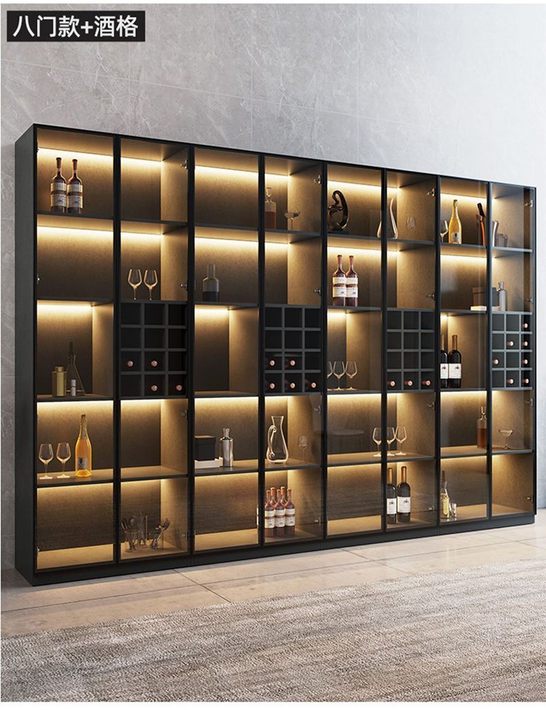 轻奢玻璃酒柜靠墙储物柜现代简约高档餐边柜家用一体玻璃门展示柜-阿里巴巴