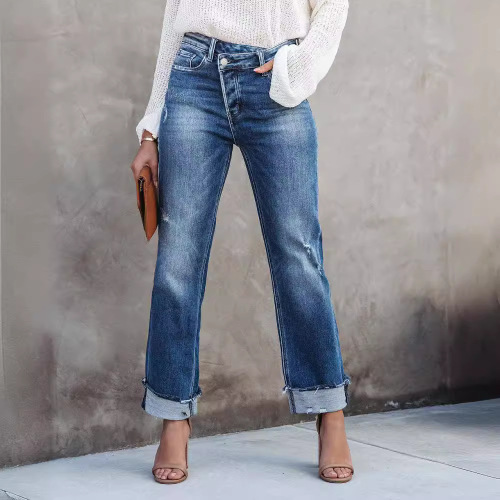 Direct sales 25 European and American new urban casual washed women's straight jeans pants 3203