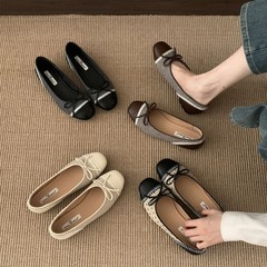 2025年秋季新款复古蝴蝶结平底舒适百搭豆豆鞋一脚蹬软底女鞋子