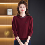 秋冬羊毛衫新款洋气圆领宽松针织衫毛衣中年妈妈装羊毛女士上衣，女装针织衫/毛衣，妃慕昵服饰