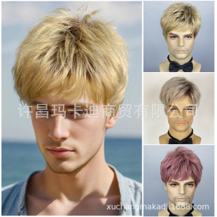 European and American wig wigs men's short hair youth fashion handsome short wig high temperature silk artificial hair head cover