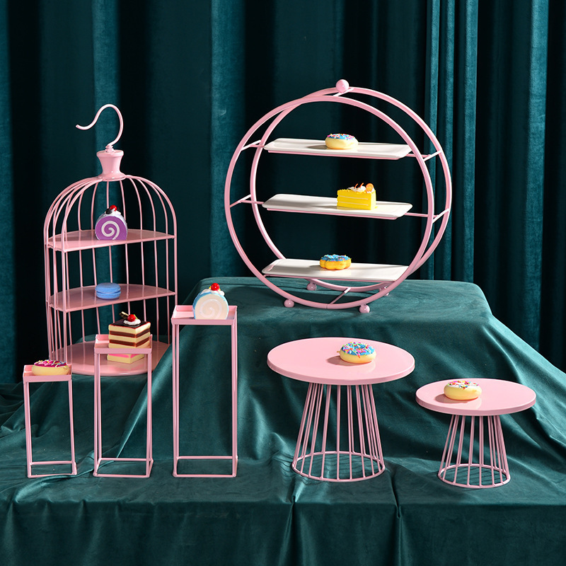 Nordic cristal tarde té bandeja de mesa de postre decoración de la torta estante de la torta de boda Placa de hierro merienda rack