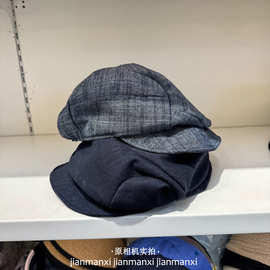 日系小众复古亚麻褶皱云朵报童帽八角画家贝雷帽女春夏显脸小帽子
