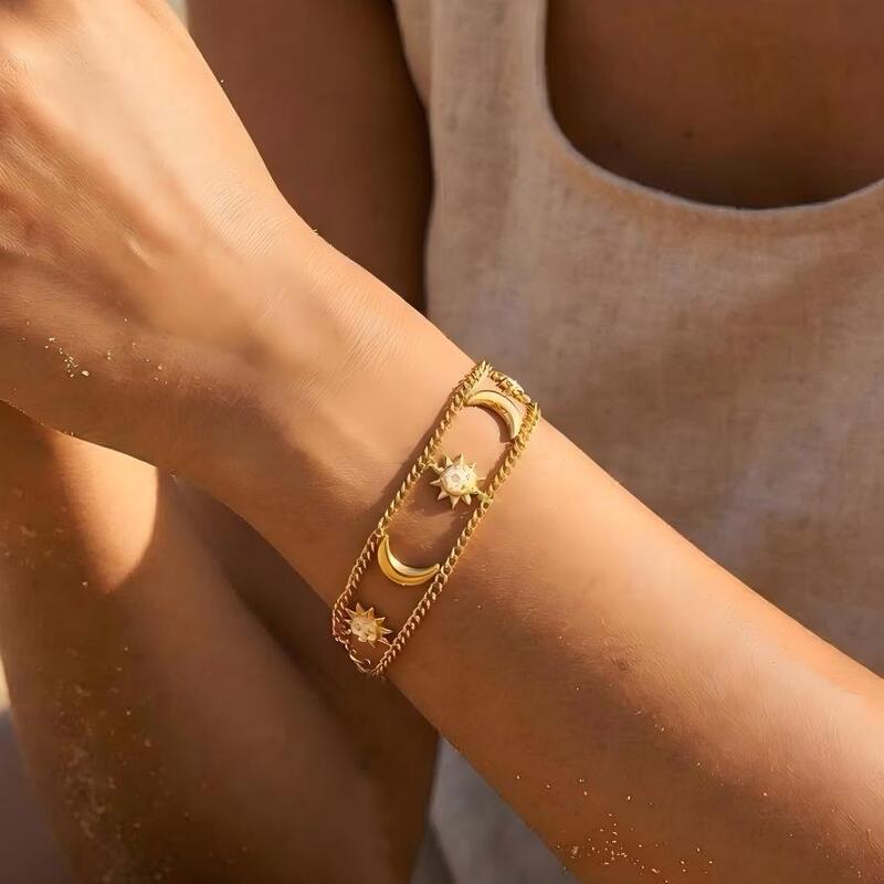 European and American Sun and Moon Stainless Steel Bracelets, Light Luxury High-End Jewelry, Cross-Border Hot-Selling Titanium Steel Jewelry for Women