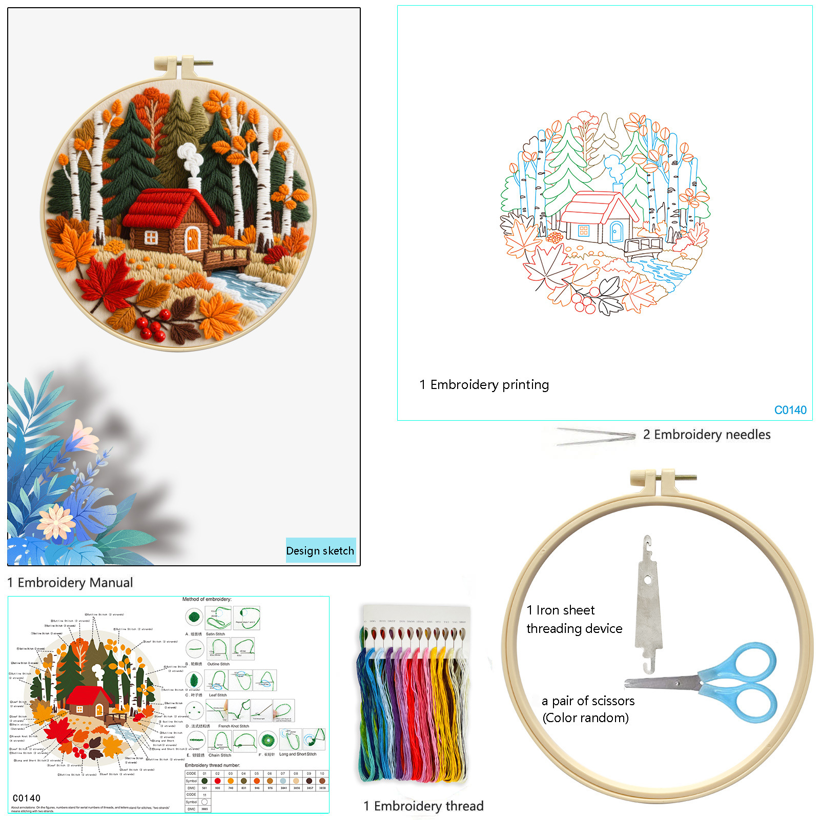 2025 nuevo paquete de material bordado diy serie de otoño principiantes paquete de bordado transfronterizo nivel de entrada de Amazon
