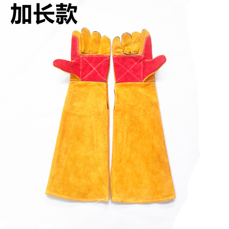 加长款双层牛皮手套真皮焊工焊接耐磨耐高温隔热防烫宠物驯养防抓