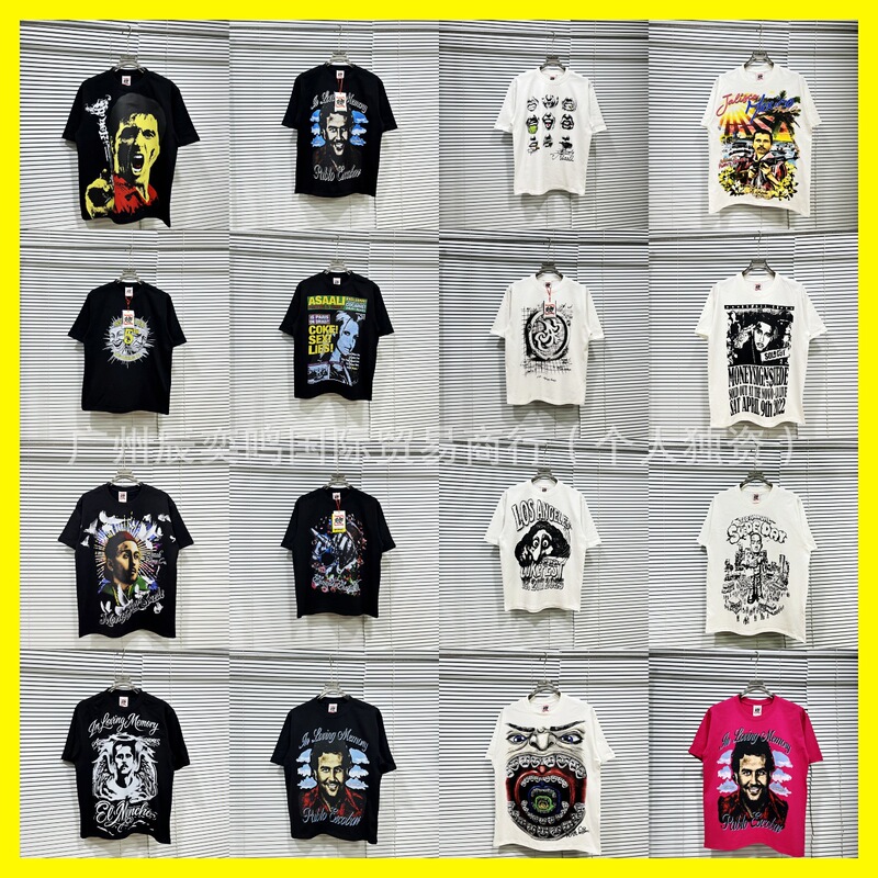 Foreign Trade Wholesale Cross-Border American Fashion Brand Asaali Retro Celebrity Portrait Print Short-Sleeved Men's Pure Cotton T-Shirt Foreign Trade Wholesale Cross-Border American Fashion Brand Asaali Retro Celebrity Portrait Print Short-Sleeved Men's Pure Cotton T-Shirt