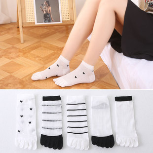 New Summer Women's Short Socks Five Finger Socks Women's Cotton Socks Boat Socks Toe Socks Air-conditioning Socks College Style Ice Silk Breathable