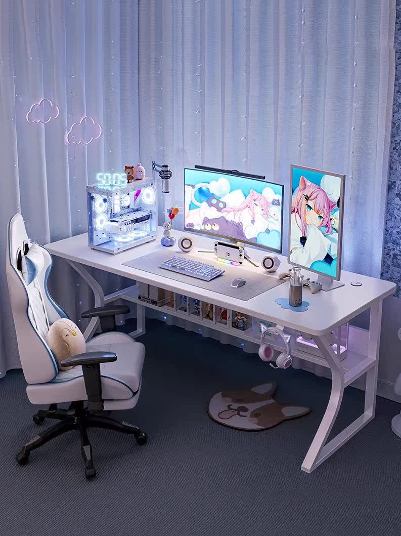 Computer Desk Desktop Bedroom Home E-Sports Table and Chair Set Can Hold Host Single Desk White Live Broadcast Table