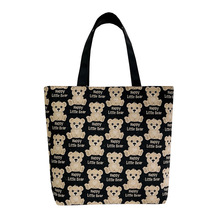 厂家批发英文小熊双面手提单肩包大容量布包女新款逛街购物大号包