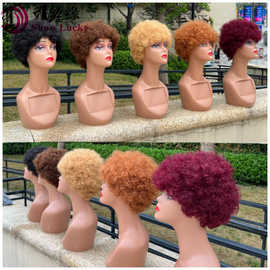非洲真人发头套 机制爆炸头套 Afro Kinky Curly Human Hair Wig