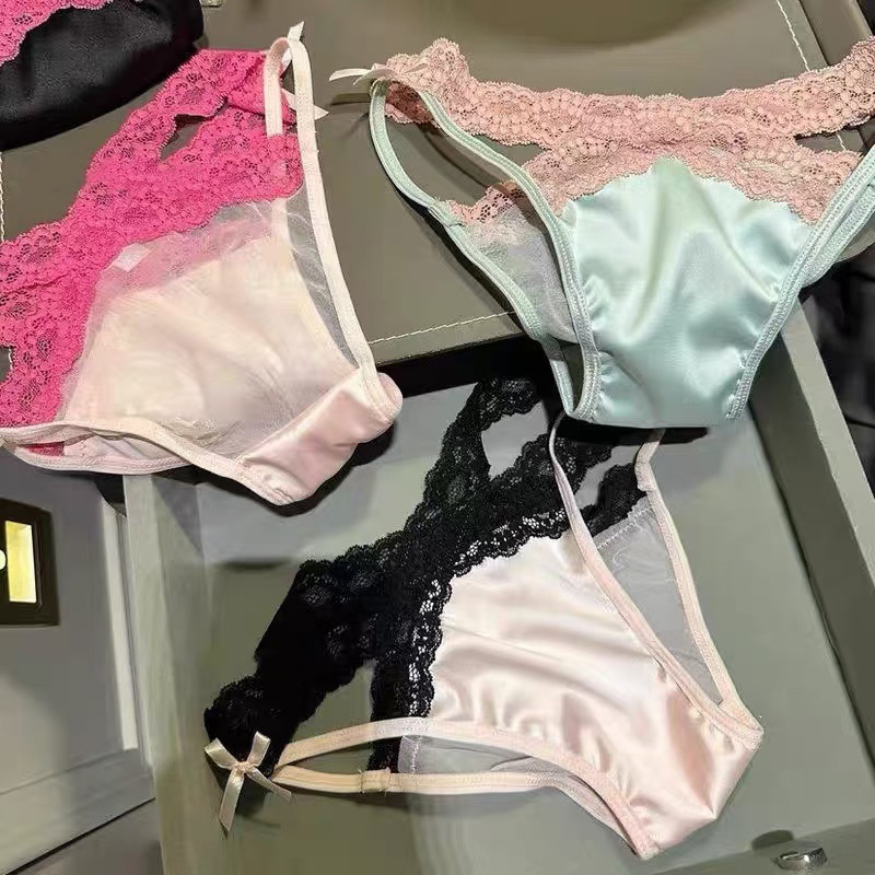 Hot waist ~ low waist rose pink hot girl pure lace edge bow sexy pure breathable underwear girls