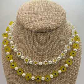 外网跨境爆品珍珠项链 创意透明花朵串珠颈链女士时尚潮流饰品
