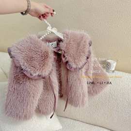 女童毛毛外套洋气冬装2025新款小女孩时髦短款保暖儿童大衣图片色