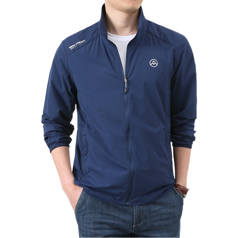 Primavera y el verano de seda de hielo pesca ropa de protección solar ropa de piel de los hombres nueva protección UV delgada soporte transpirable collar casual abrigo