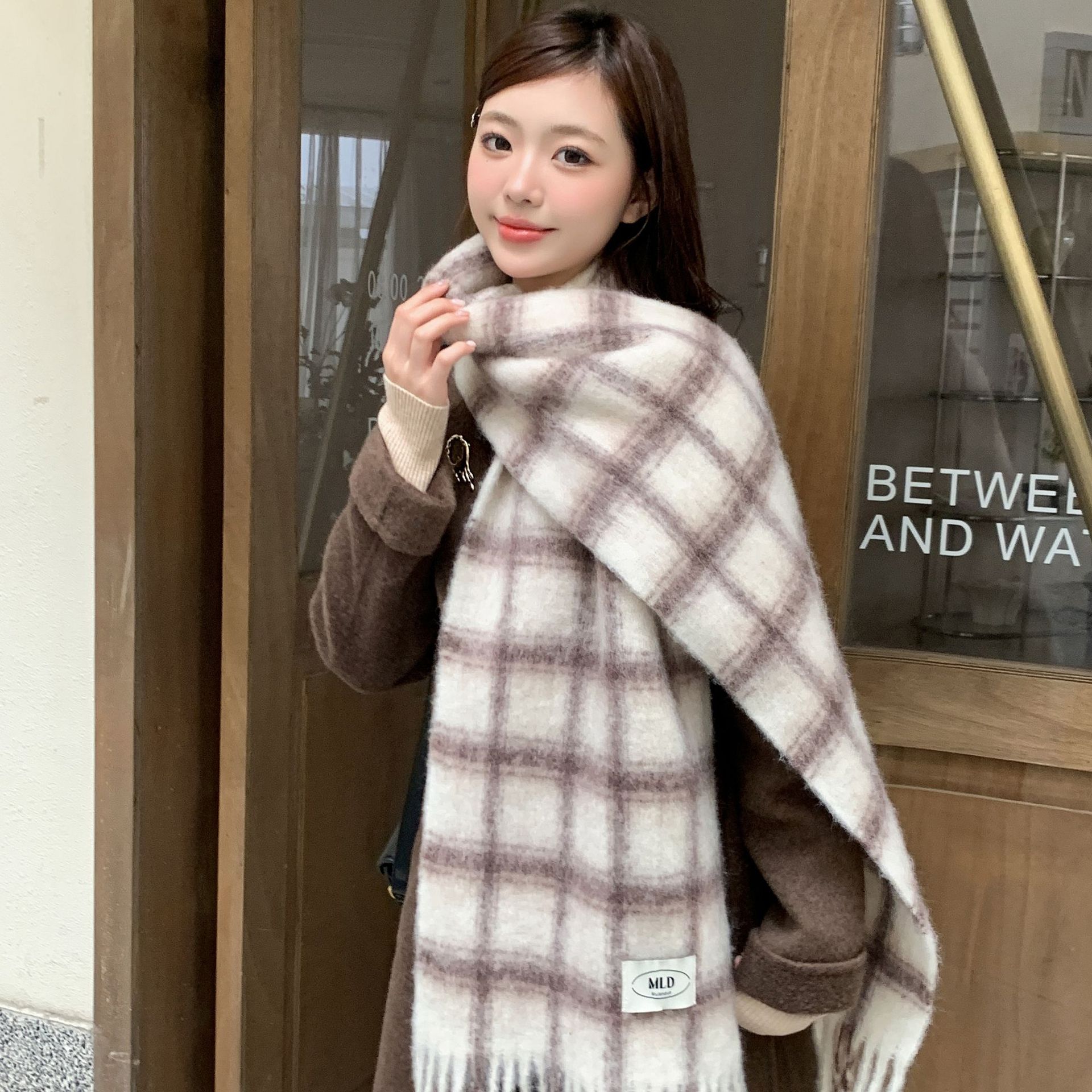 2024 atmósfera coreana秋-invierno abrigo chal invierno nuevo arco iris hibisco bufandas de lana para mujeres