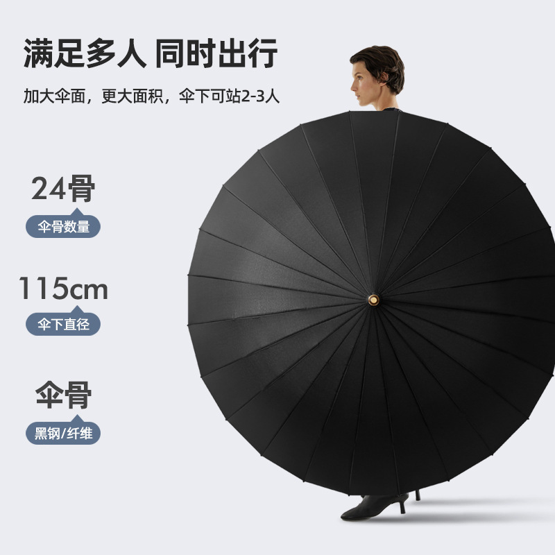 Automatic 24-bone Long Handle Large Windproof Heavy-duty Rain Umbrella for Men Adults Fiber Business Straight Rod Umbrella