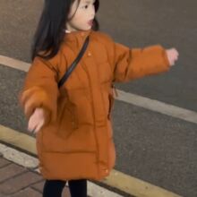 女童冬季可爱耳朵羽绒棉加绒加厚中长款女宝宝冬装新年装加厚