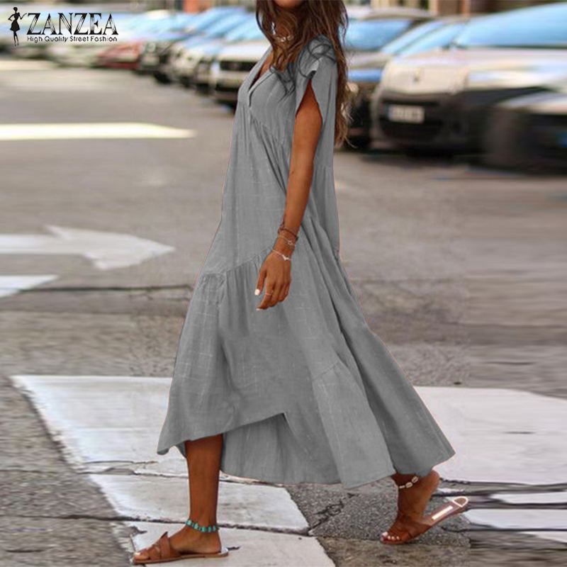 Women's Regular Dress Elegant V Neck Pleated Short Sleeve Solid Color Midi Dress Daily Street display picture 13