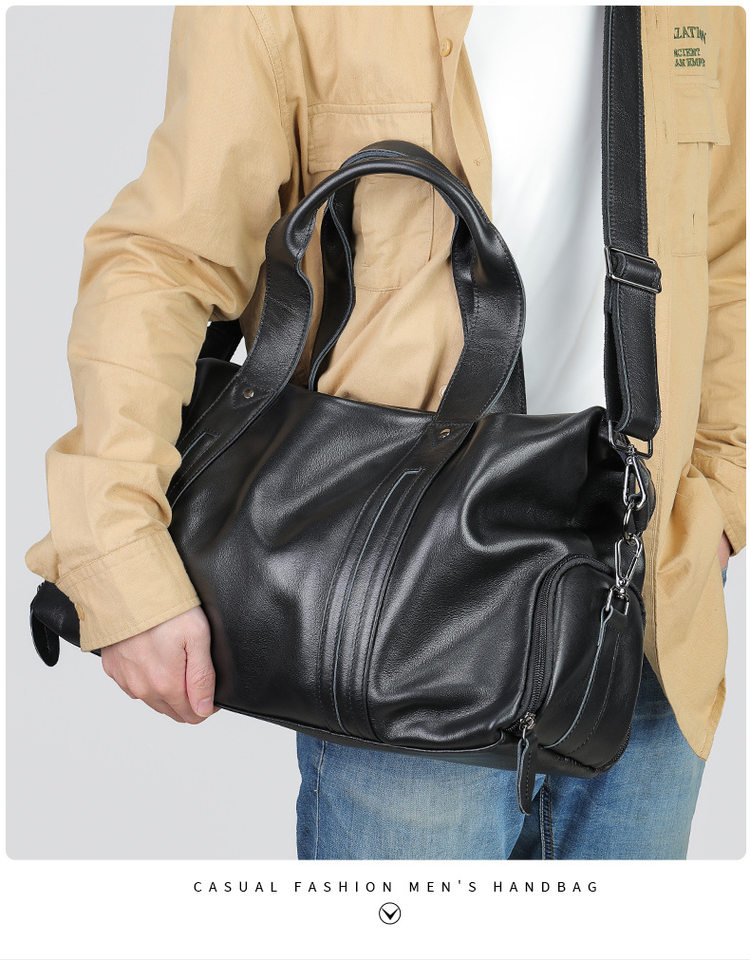 Túi du lịch nam da bò lớp đầu Malute dung tích lớn 20–35L, túi tập gym kiêm túi hành lý đi công tác ngắn ngày có ngăn khô và ướt — Màu đen chi tiết 19