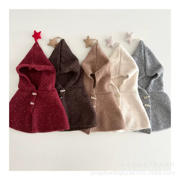Baby Cute Five-Pointed Star Tie-Dye Retro Horn Button Hat Shawl One-Piece Hat Winter Outdoor Cold-Proof Cloak Hat
