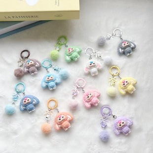 Cross-Border Popular Bow-Knot Flocked Big-Eared Three-Year-Old Doll Cartoon Keychain Pendant Three-Dimensional Doll