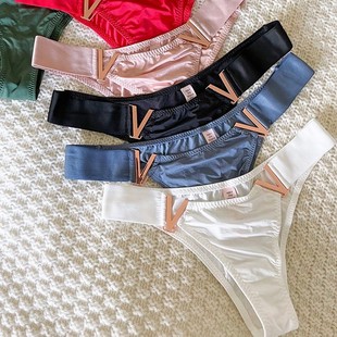 European and American sexy underwear Women's Ice Silk low waist V-shaped ornaments sports hip thong T pants half hip temptation foreign trade